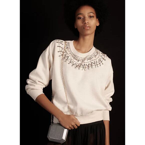 Anthropologie Maeve Embellished Collar Pullover Size L NWT - Picture 5 of 13